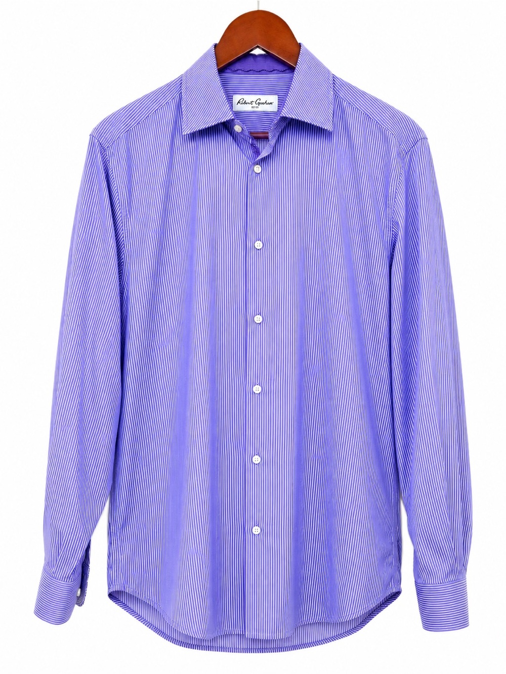 Robert Graham Purple Pinstripe Dress Shirt Men's 41 100% Cotton Embroidered